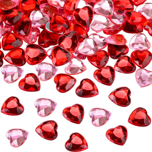 CHENGU Valentines Day Acrylic Heart 3D Acrylic Heart Rhinestones Flat Red and Back Decoration Wedding Table Scatter Decoration for DIY Crafts Jewe...