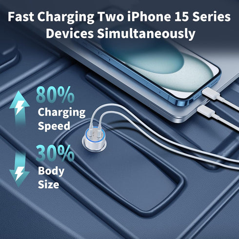 ?MFi Certified?iPhone 15 Fast Car Charger, Linocell 72W Dual PD Car Power Cigarette Lighter USB-C Fast Car Charge Adapter+2Pack Type-C Cable for i...