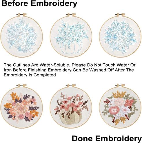 Sivilife Embroidery Kit for Beginners, 3 Sets Stamped Cross Stitch Kits for Beginner, Floral Pattern Embroidery Starter Kits for Adults with Embro...