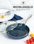 MICHELANGELO Small Frying Pan - 8 Inch Nonstick Frying Pan with Lid, Non-Toxic Omelette Pan with Stainless Handle, Nonstick Skillet, Blue-Ceramic...