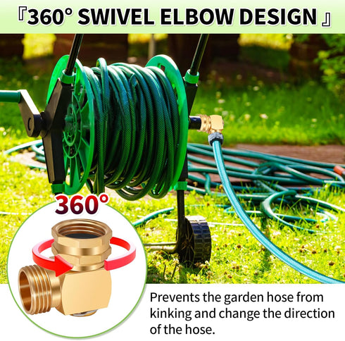 Boltigen 2PCS 90 Degree Hose Swivel Elbow, Brass Garden Hose Swivel Adapter Fitting, 3/4 GHT Garden hose Extension Connector, Garden Hose Kink Pro...