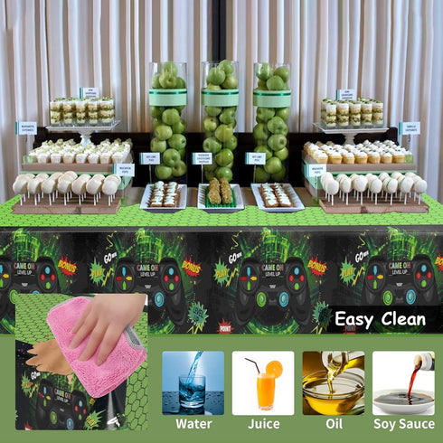 Domgoge Video Game Plastic Table Cloth for Parties Disposable Green Tablecloth Waterproof Game Theme Table Cover 54 x 108Inch Birthday Gaming Part...