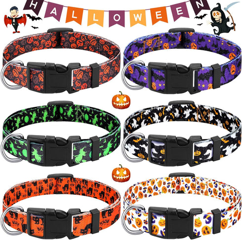 6 Pcs Halloween Dog Collars for Dogs Pumpkin Basic Dog Collars Adjustable Lightweight Holiday Dog Collar Comfortable Dog Collars with Plastic Buck...