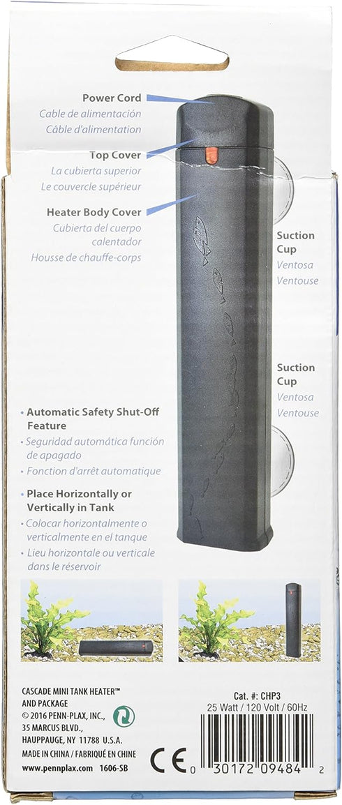 Penn-Plax Cascade Mini Fish Tank Heater – Fully Submersible – Great for Freshwater and Saltwater Aquariums – 6” Length – 25 Watt...