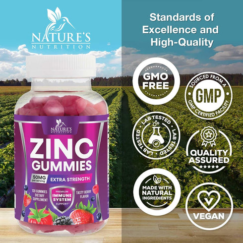 Zinc Gummies for Adults 50 mg - High Absorption Immune Health Support Gummy & Antioxidant Chewable Supplement, Zinc Vitamin for Men and Women, Veg...