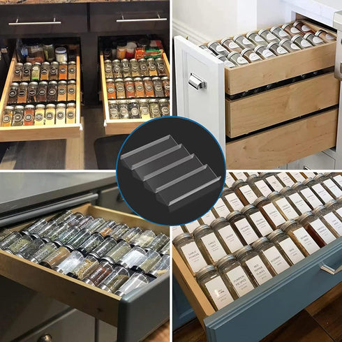 19 x 13 Inches Spice Drawer Organizer, 4 Tier Clear Acrylic Expandable In-Drawer Seasoning Jars Rack, Kitchen Drawer Spice Insert Tray for Cabinet...