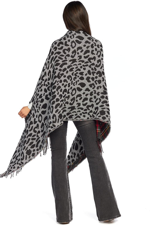 Mud Pie Reversible Tartan and Leopard Womens Scarf Wrap, One Size, Green...