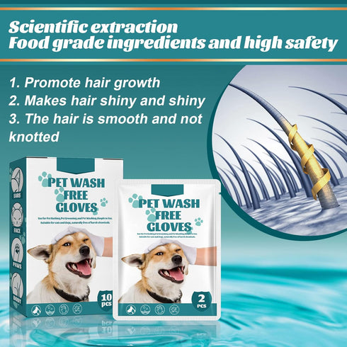 Pet Rinse Free Grooming Gloves, 10Pcs Pet Wipes for Dogs & Cats Wash Free Gloves, Cleansing Grooming with Plant Extract No Rinse Thick Extra Puppy...