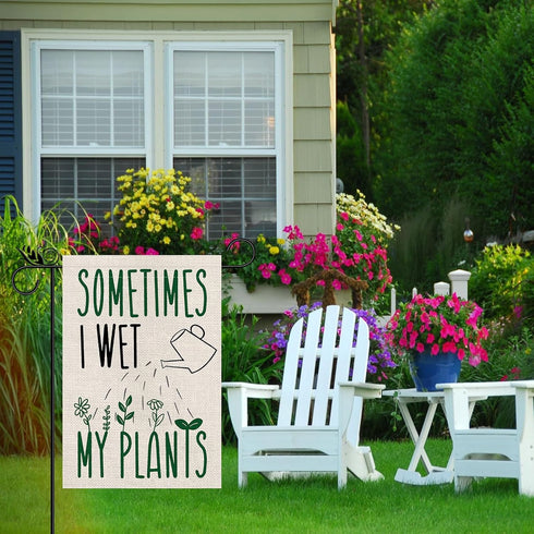 Garden Flag Sometims I Wet My Plants Vertical Doubled Sided Burlap Welcome Flag Home Yard Outdoor Decor 12.5x18 Inch...
