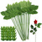 20PCS Floral Wire Stem with Leaves and 20PCS Artificial Flower Calyxes Set, for Floral Rose Arrangement, DIY Craft Bouquet Making, and Florist Sup...