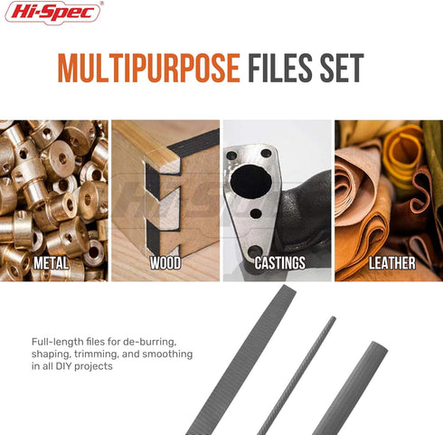 Hi-Spec 3pc Metal Hand File Tool Set Kit. Large Steel Files. Flat, Round & Half-Round for Crafts, Metal & Wood Work...