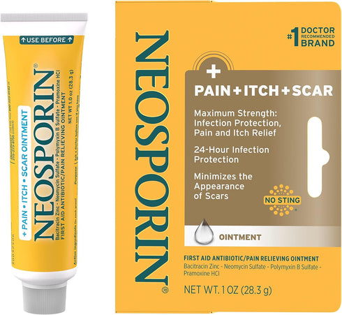 Neosporin First Aid Antibiotic Pain-Relieving, Anti-Itch, & Scar Ointment with Neomycin, Bacitracin Zinc, Pramoxine HCl & Polymyxin B, for Minor C...