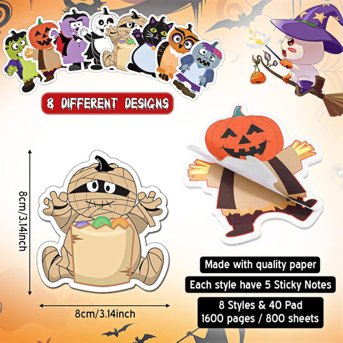 800 Sheets Halloween Sticky Notes 40 Pads Spooky Fun Pumpkin Ghost Cat Weird Aesthetic for Office Supplies Kids Gift Party Decoration Favor, 3.15 ...