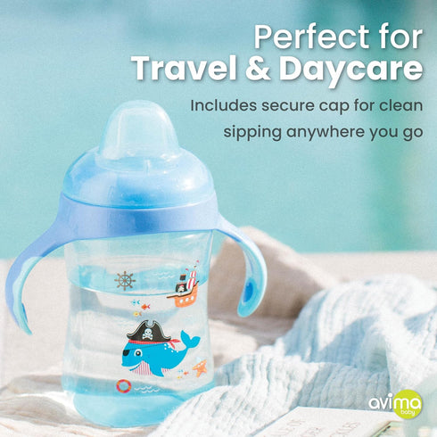 Avima Baby 10 oz Spill Proof Baby Sippy Cup w/Interchangeable Soft Spout Nipple - Trainer Sippy Cup with Handles - BPA Free & Dishwasher Safe Kids...