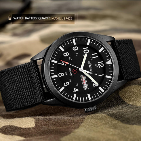 Infantry 5ATM Waterproof Mens Military Tactical Field Watch, Date & Day 12/24Hr Display Watches for Men, Casual Quartz Wristwatch with Nylon Strap...