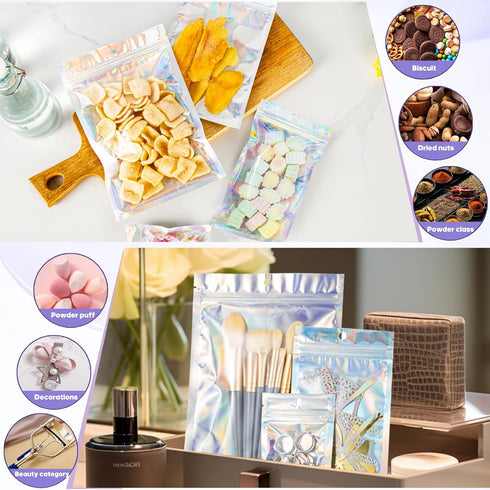 6x9 inch Holographic Packaging Bags, Resealable Foil Pouch Mylar Sample Bag Great for Small Business and Party Favor Food Storage?50 Pcs-6x9 in?Ho...