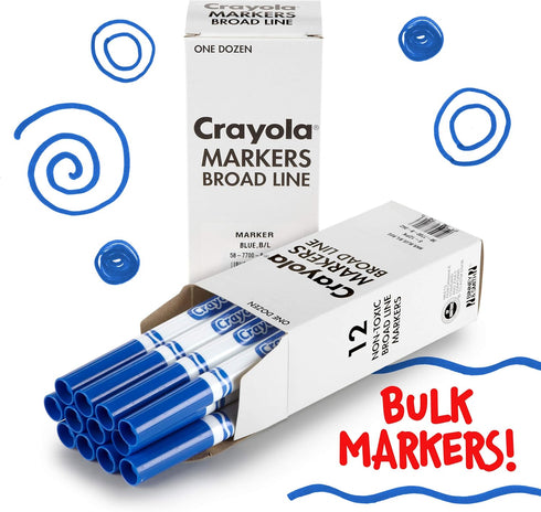 Crayola Broad Line Markers - Blue (12Ct), Markers for Kids, Bulk School Supplies for Teachers, Nontoxic, Marker Refill with Reusable Box...
