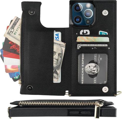 Bocasal Crossbody Wallet Case for iPhone 13 Pro Max with RFID Blocking Card Slot Holder, Magnetic Flip Folio Purse Case, PU Leather Zipper Handbag...