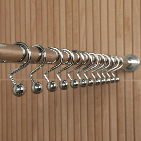 Luxury S Shower Curtain Hooks (12-Pack) Hotel Quality Silver Chrome Finish | Bathroom Accessories | Non-Slip Ball End | Easy to Hang...