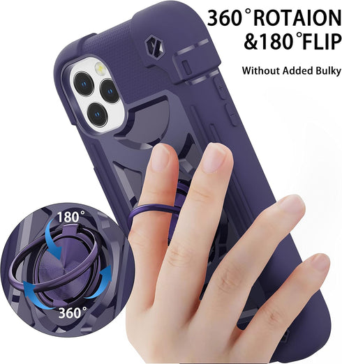 for iPhone 12/iPhone 12 Pro Case 6.1 Inch with Ring Stand, with 2 Pack Glass Screen Protector + 2 Pack Camera Lens Protector,Heavy-Duty Shockproof...