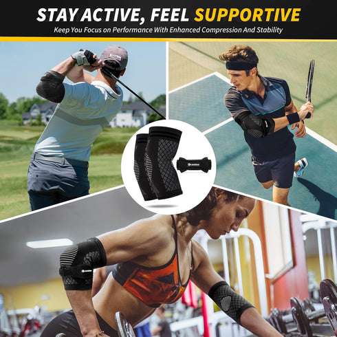 CAMBIVO Elbow Brace Set, 2Pcs Elbow Sleeves & 1Pcs Tennis Elbow Brace for Women and Men, Adjustable Elbow Strap for Tennis & Golfer's Elbow, Pain ...