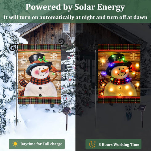 Lighted Christmas Garden Flag for Outside, Led Snowman Garden Flag, Winter Yard Flag 12x18 Double Sided for Outdoor Yard Porch Lawn Decoration...