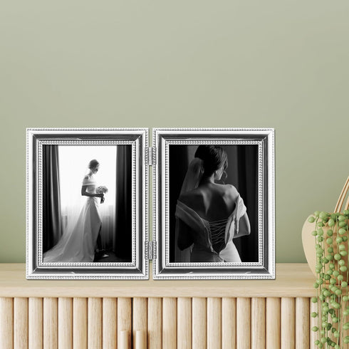 Lawrence Frames 510745D Silver Plated Double Bead Hinged Double Picture Frame, 4 by 5-Inch...