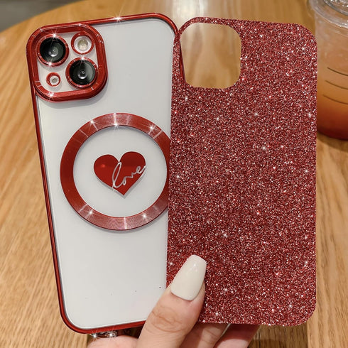 Compatible with iPhone 15 Plus 6.7 Inch Case with Magsafe, Plating Heart Glitter Magnetic Case for Women Girl TPU Camera Protection Back Cover for...