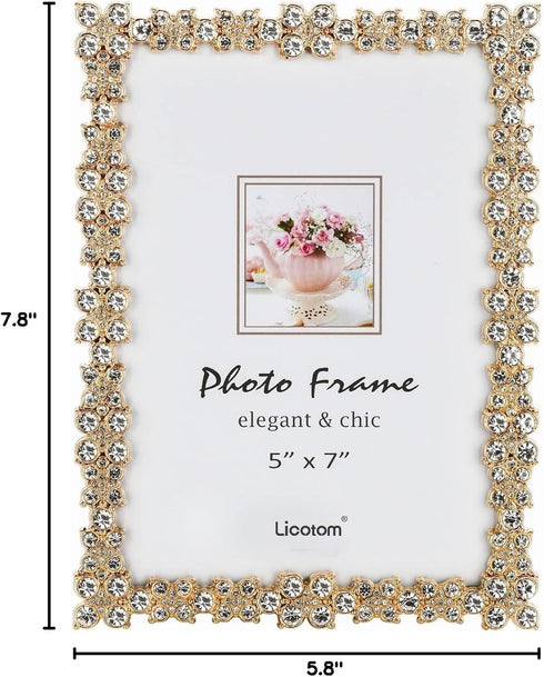 Licotom Luxury Metal Picture Frame with Brilliant Crystals, Gold Photo Frame 5 x 7 inch...