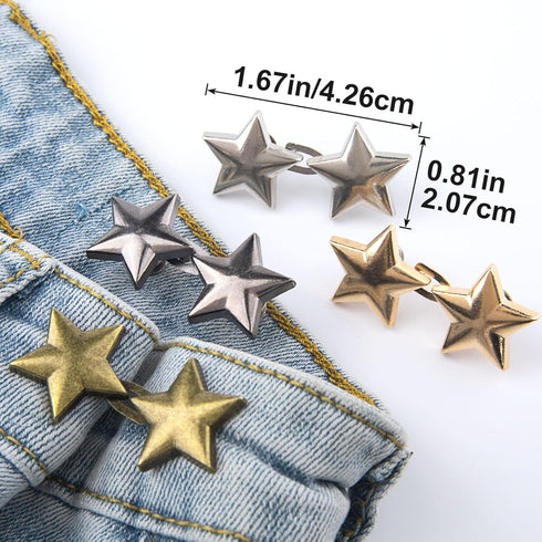 OIIKI 4 Pairs Adjustable Star Buttons for Loose Jeans, No Sewing Pant Waist Buckles, Cute Detachable Star Pant Waist Tightener for Jeans,Pants, Sk...