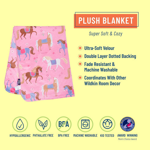 Wildkin Plush Baby Blanket – Soft & Cozy Comfort, Ideal for Toddlers, Travel & Daycare - Horses...