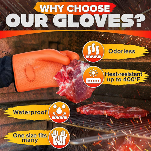 Silicone Gloves Heat Resistant Gloves for Grilling - BBQ Gloves Silicone Oven Mitts Heat Resistant Gloves for Cooking Smoker Gloves for Hot Food H...