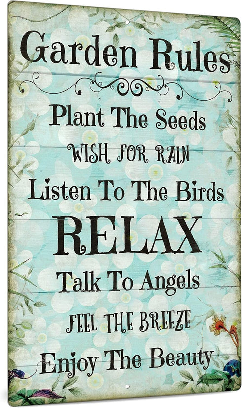 Putuo Decor Garden Sign, Decorative Outdoor Backyard Decor, Gift for Gardeners, 12x8 Inches Metal Sign (Garden Rules)...