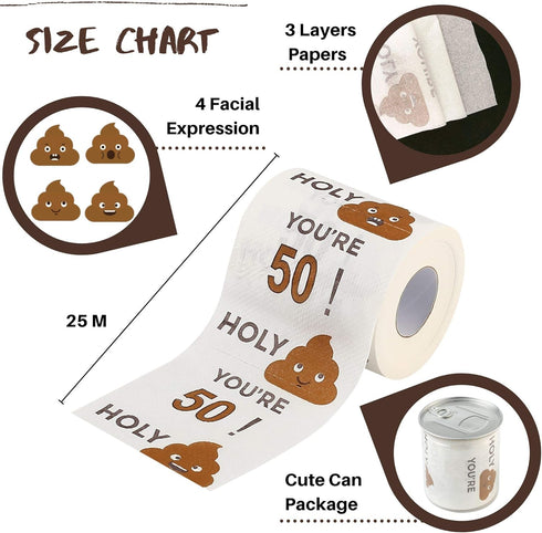Happy 50th Birthday Gifts for Men Women, 3-Ply Toilet Paper Roll, 50th Birthday Toilet Paper, Gag Funny Birthday Gift Novelty for 50 Birthday Part...