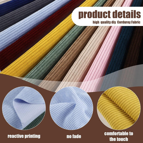 16 Pieces Wale Corduroy Fabric Solid Plain Thick DIY Sewing Crafts Materials Stretch Corduroy Fabric for Coat Shirt Dress Pants Costume Sofa DIY S...