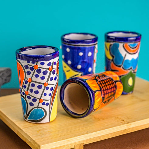 Talavera Shot Glasses Set of 4 Authentic Mexican Tequila Shot Glasses - Hand-painted - 2 Oz (Flowers)...