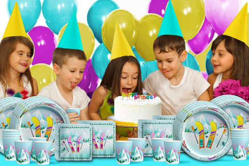 Skiing Birthday Party Supplies Set Plates Napkins Cups Tableware Kit for 16...
