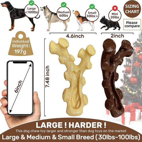 2 Pack Dog Chew Toys for Aggressive Chewers,Boredom and Stimulating Best Dog Toys for Medium/Large Breed,Tough Almost Indestructible Dog Bones for...