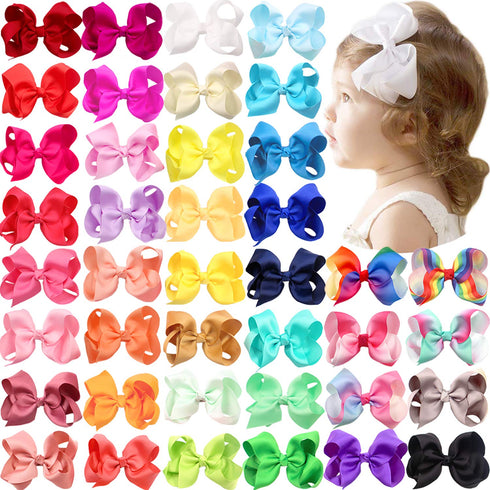 CÉLLOT 40 Pieces 4.5 Inch Hair Bows for Girls Clips Grosgrain Ribbon Boutique Hair Bow Alligator Clips For Girls Teens Toddlers Kids...