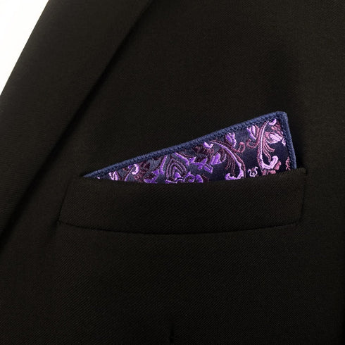 SHLAX&WING Geometric Patterned Purple Hanky Silk Pocket Square for Men Floral...