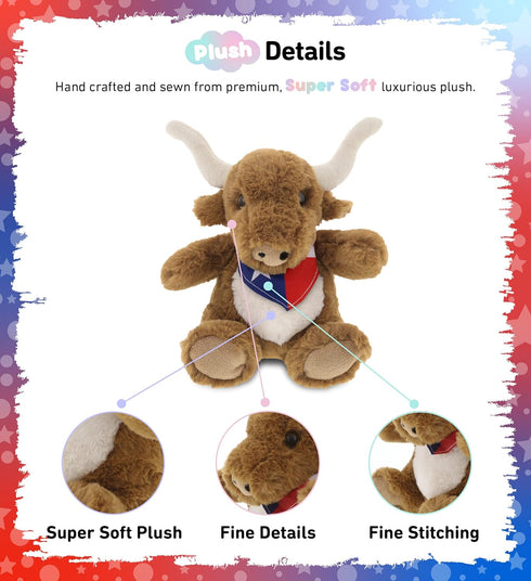 DolliBu Plush Texas Longhorn Stuffed Animal - Soft Plush Huggable Texas Longhorn Plush, Adorable Playtime Plush Toy, Cute Wild Life Cuddle Gifts f...