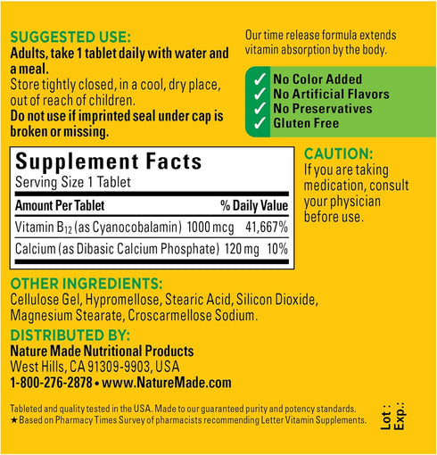 Nature Made Vitamin B12 1000 mcg, Dietary Supplement For Energy Metabolism Support, 75 Time Release Tablets, 75 Day Supply...