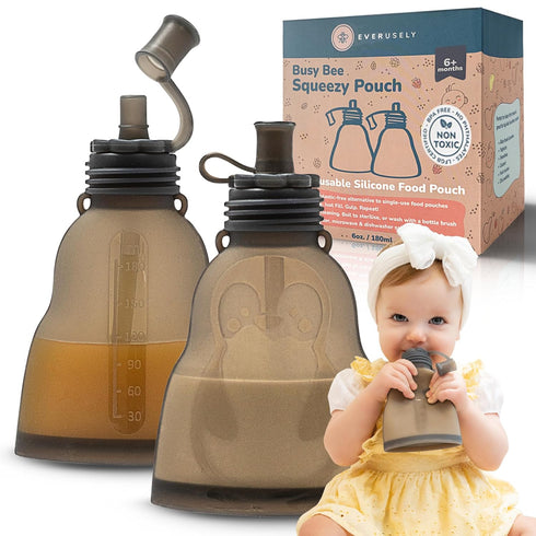 Leakproof Silicone Reusable Baby Food Pouches, BPA-Free, Dishwasher Safe, Spill-Proof Baby Food Pouches Refillable, Reusable Pouches for Toddlers,...