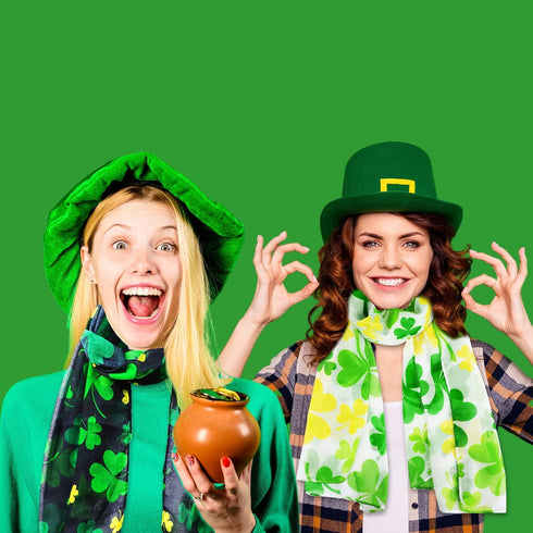 3 Pcs Women's St. Patrick's Day Scarf Long Green Shamrock Scarf Lightweight Irish Clover Silky Scarf Women Sheer Wrap Shawls Holiday Outfits Costu...