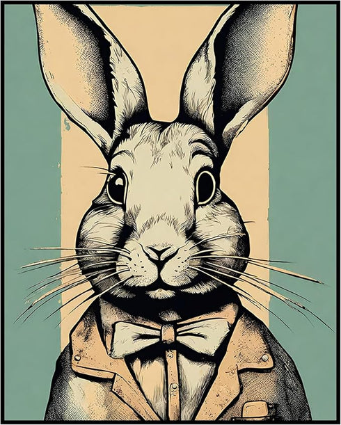 Posterizer 1 pcs-cute bunny wearing clothes-retro style-Art for Animal Lovers-GIft for Men Women Teens-Decor for Home & Office- unframed wall art...