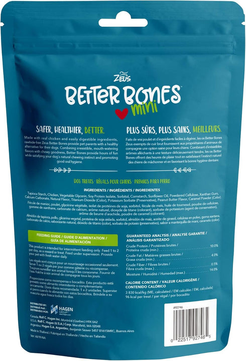 ZEUS Better Bones Dog Treats, Rawhide Free Healthy Dog Treats, Peanut Butter, Mini Bones, 12 Count, 92746...