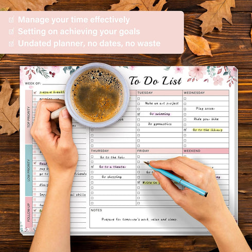Weekly To Do List Notepad with 52 Undated Tear Off Sheets?8.5"×11") Weekly Desk Planner Pad with Spiral Binding for Women & Man, Work, School and ...