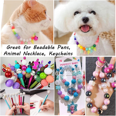 50Pcs Chunky Bubblegum Beads 20mm Christmas Gumball Rhinestone Beads Large Pearl Beads with 48pcs Tiny Round Spacers, Extender Chains, Beading Wir...