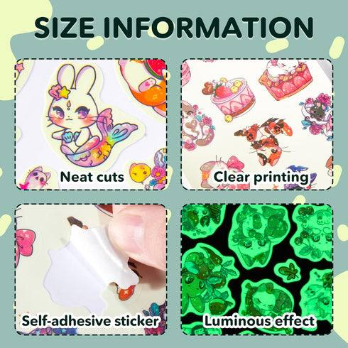 Cute Cats Water Bottle Stickers for Kids Glow in The Dark, 140 PCS Vinyl Waterproof Kitty Stickers Pack for Laptop Skateboard Phone Case, Cute Kit...