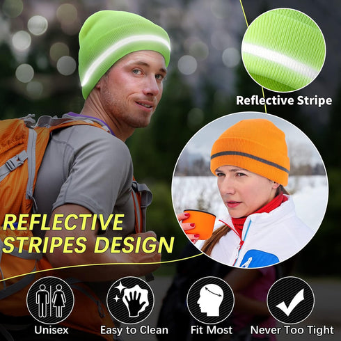 4 Pieces Reflective Hats for Men High Visibility Safety Knit Hats Unisex Winter Reflective Hat Cold Weather Running Winter Beanie Knitted Beanie w...